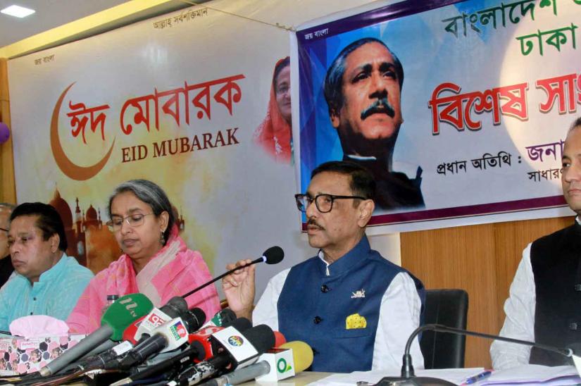 Awami League General Secretary Obaidul Quader speaks to the media at the party president’s office in Dhanmondi on Saturday (Jun 15). FOCUS BANGLA