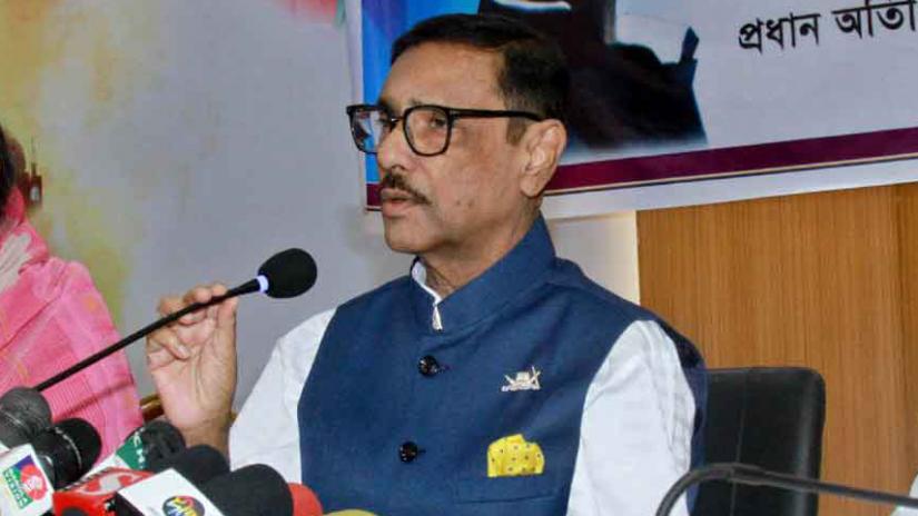 Awami League General Secretary Obaidul Quader speaks to the media at the party president’s office in Dhanmondi on Saturday (Jun 15). FOCUS BANGLA