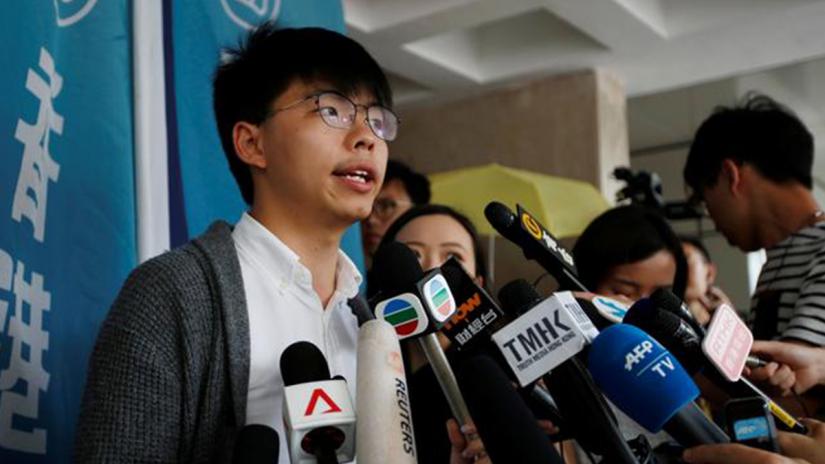 Hong Kong`s pro-democracy activist Joshua Wong speaks to members of the media at the High Court in Hong Kong, China May 16, 2019. REUTERS