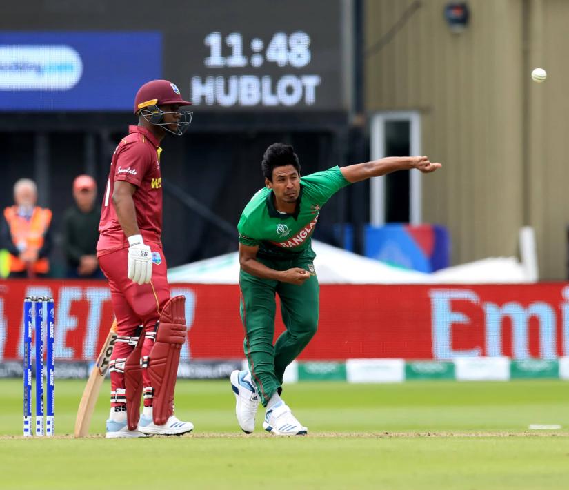 Bangladesh`s Mustafizur Rahman bowls against West Indies in their match in the ICC Cricket World Cup 2019 at The County Ground, Taunton, on Monday,  June 17, 2019, NASHIRUL ISLAM