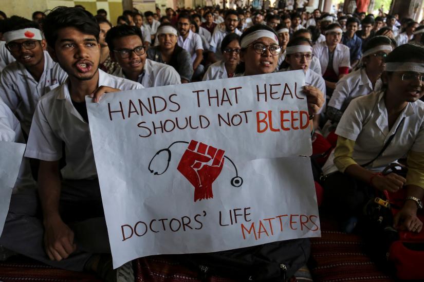 Medical students participate in a protest called by Indian Medical Association (IMA), during a nationwide doctors strike in Ahmedabad, India, June 17, 2019. REUTERS