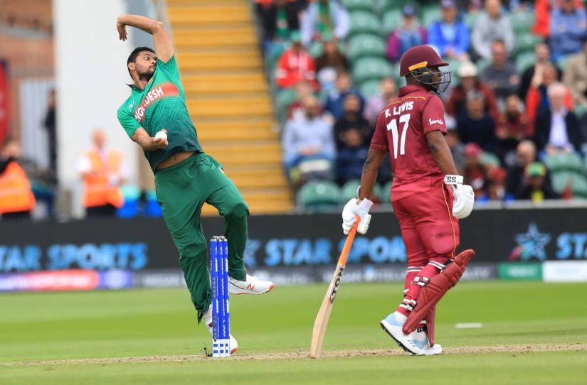 Bangladesh`s Mashrafe Mortaza bowls against West Indies in their match in the ICC Cricket World Cup 2019 at The County Ground, Taunton, on Monday,  June 17, 2019, NASHIRUL ISLAM