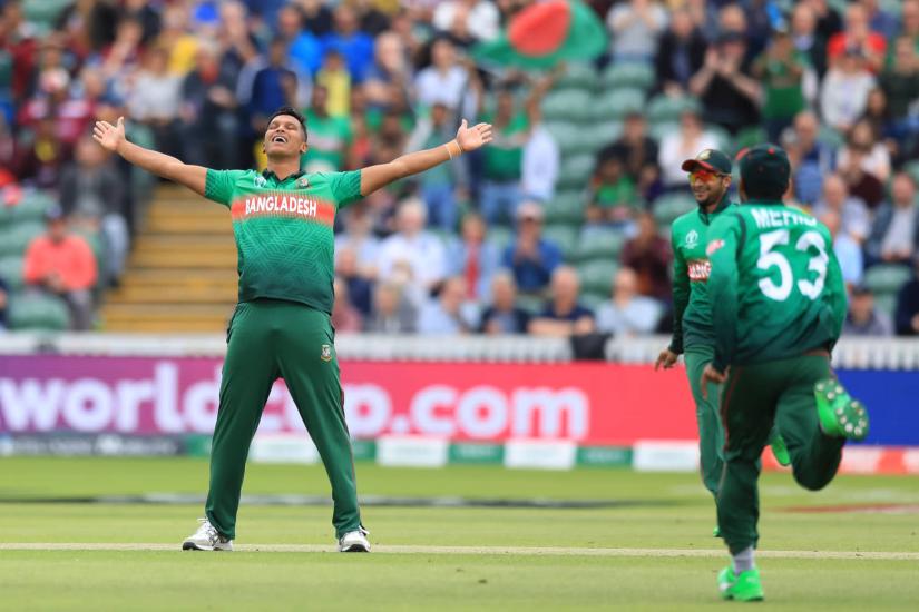 Bangladesh`s Mohammad Saifuddin celebrates taking a wicket in their match against West Indies In ICC Cricket World Cup 2019 at The County Ground, Taunton, on Monday,  June 17, 2019, NASHIRUL ISLAM