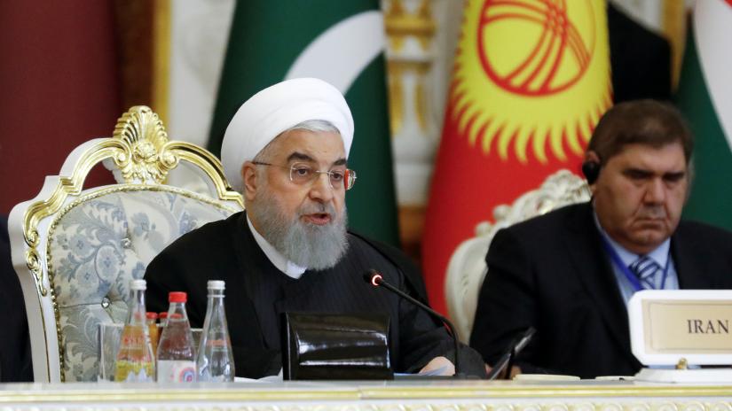 Iranian President Hassan Rouhani delivers a speech at the Conference on Interaction and Confidence-Building Measures in Asia (CICA) in Dushanbe, Tajikistan June 15, 2019. REUTERS