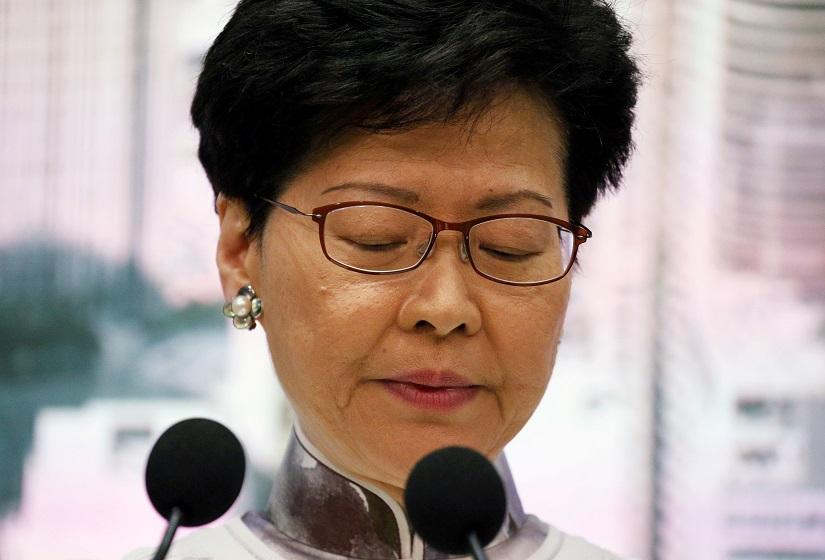 Hong Kong Chief Executive Carrie Lam looks down during a news conference in Hong Kong, China, June 15, 2019. REUTERS/File Photo