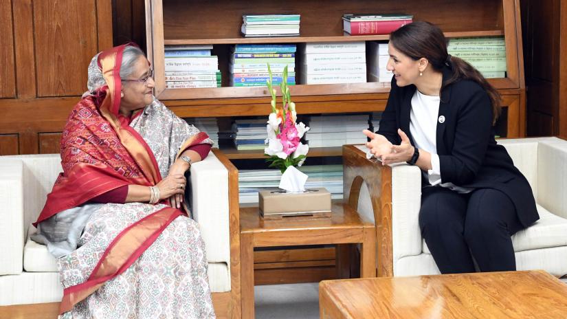 United Arab Emirates’ Minister of State for Food Security Mariam Almheiri pays a courtesy call on Prime Minister Sheikh Hasina at the latter’s parliament office in Dhaka on Tuesday (Jun 18). PID
