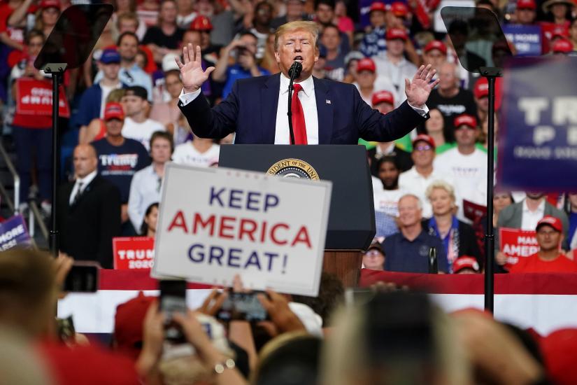 US President Donald Trump speaks at a campaign kick off rally at the Amway Center in Orlando, Florida, U.S., June 18, 2019. REUTERS