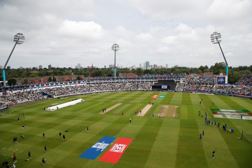 ICC Cricket World Cup - New Zealand v South Africa - Edgbaston, Birmingham, Britian - June 19, 2019 General view as the pitch covers are removed and players warm up ahead of the match Action Images via Reuters