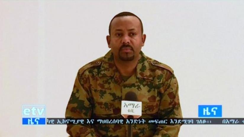Prime Minister Abiy Ahmed appeared on TV wearing military fatigues. REUTERS