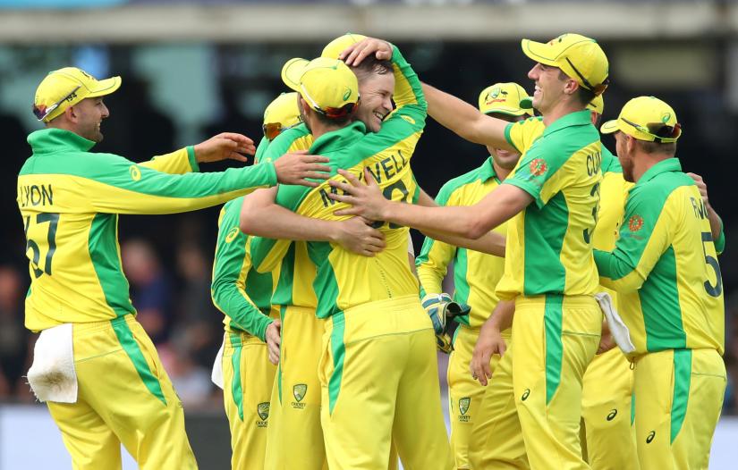 Cricket - ICC Cricket World Cup - England v Australia - Lord`s Cricket Ground, London, Britain - June 25, 2019 Australia`s Jason Behrendorff celebrates with teammates after taking the wicket of England`s Jofra Archer Action Images via Reuters