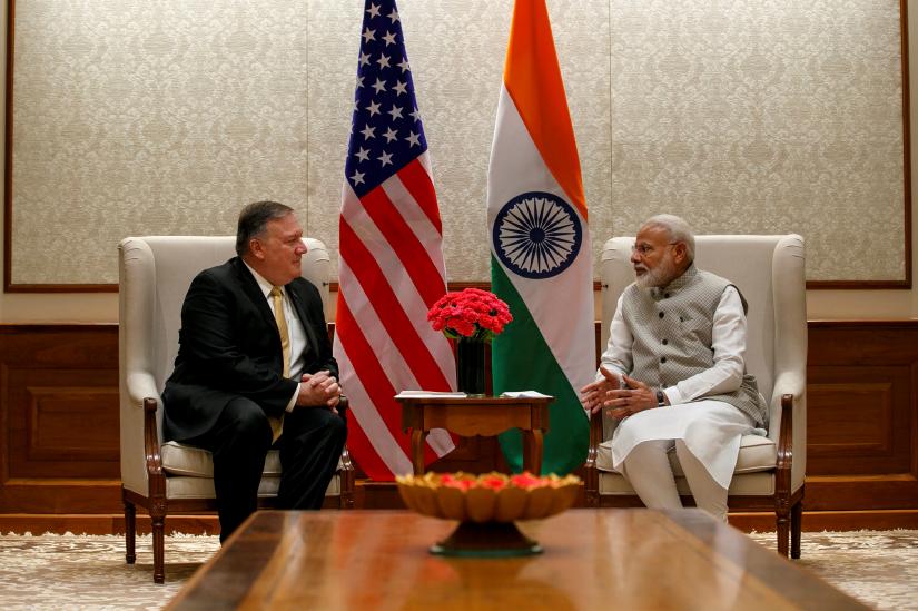 US Secretary of State Mike Pompeo in talks with Indian Prime Minister Narendra Modi during their meeting at the Prime Minister`s Residence, Wednesday, June 26, 2019, in New Delhi, India. REUTERS
