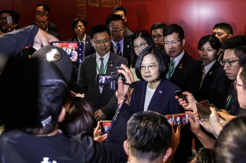 Taiwan President Tsai Ing-wen speaks to media at the Taipei Economic and Cultural Office in New York during her visit to the U.S., in New York City, US, July 11, 2019. REUTERS