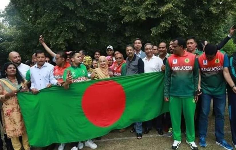The Bangladesh Parliamentarian cricket team celebrate after beating Pakistan by 13 runs in the Inter-Parliamentary Cricket World Cup 2019 in London Thursday TWITTER