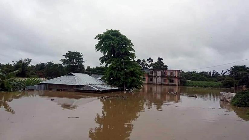 Heavy rainfall raised the water level in Khagrachari. Picture was taken on Thursday (Jul 11). FOCUS BANGLA