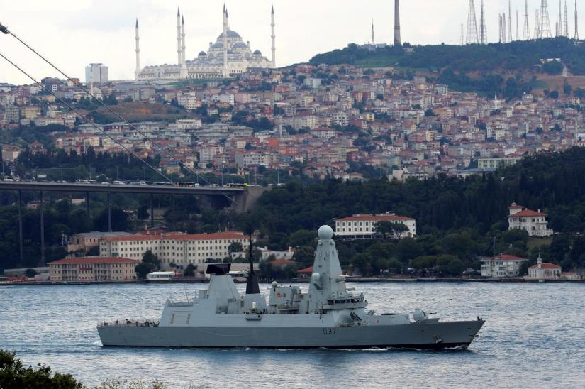 British Royal Navy destroyer HMS Duncan (D37) sails in the Bosphorus, on its way to the Mediterranean Sea, in Istanbul, Turkey, July 12, 2019. REUTERS