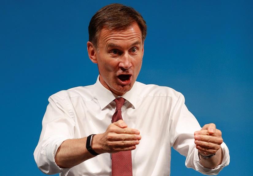 Jeremy Hunt, a leadership candidate for Britain`s Conservative Party, gestures as he attends a hustings event in Cheltenham, Britain July 12, 2019. REUTERS/File Photo