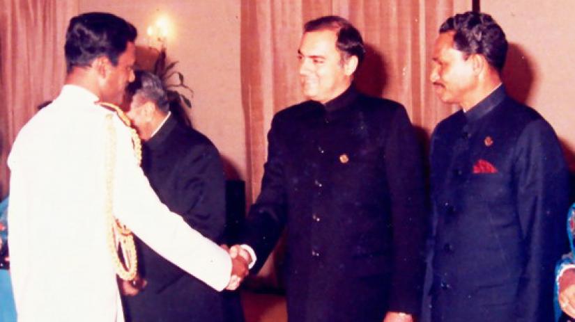 India`s Rajiv Gandhi and Pakistan`s Zia-ul-Huq shakes hands while HM Ershad is seen during the first SAARC summit in 1985 in Dhaka. WIKIMEDIA COMMONS
