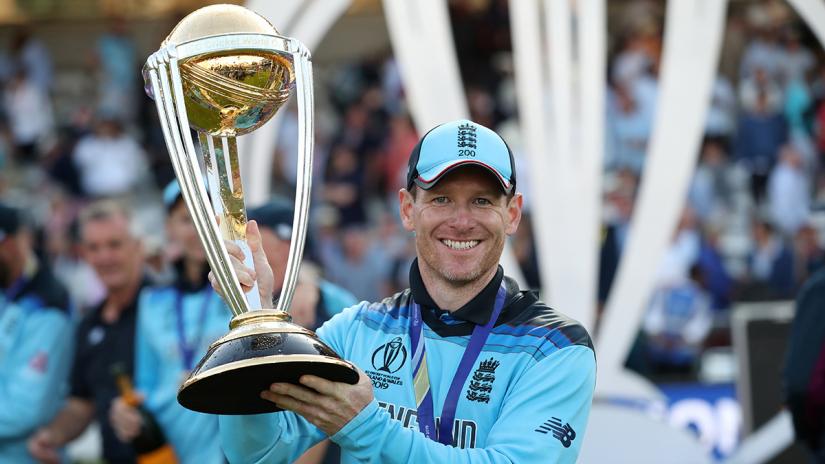England`s Eoin Morgan celebrates winning the world cup with the trophy - ICC Cricket World Cup Final - New Zealand v England - Lord`s, London, Britain - Jul 14, 2019. Reuters