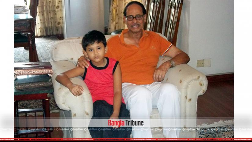 HM Ershad is seen with a grandson in Dinahata.