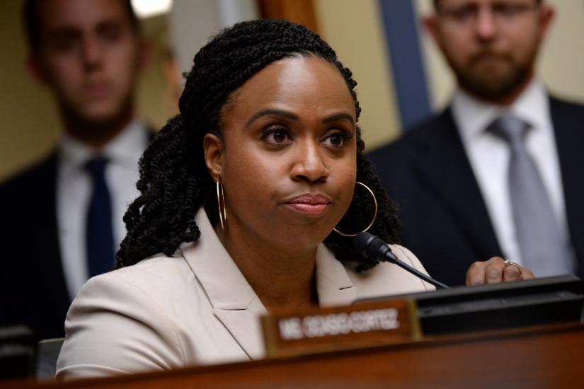 U.S. Representative Ayanna Pressley (D-MA) reacts to testimony by Yazmin Juarez, mother of 19-month-old Mariee, who died after detention by U.S. Immigration and Customs Enforcement (ICE); during a House Oversight Subcommittee on Civil Rights and Human Services hearing titled, `Kids in Cages: Inhumane Treatment at the Border` in Washington, U.S. July 10, 2019. REUTERS
