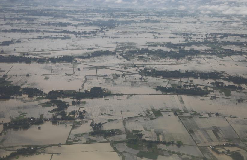 An ariel view of a flooded area is seen from a plane during a flight from Kathmandu to Biratnagar, Nepal July 13, 2019. Picture taken July 13, 2019. REUTERS