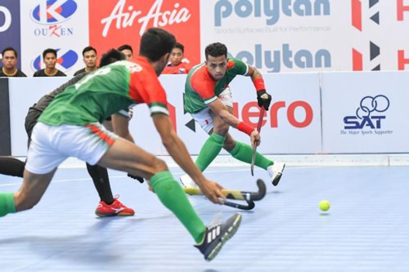 Bangladesh`s Russel Mahmud Jimmy in action during their Indoor Asia Cup Hockey match against Philippines in Thailand on Wednesday (Jul 17). AFC