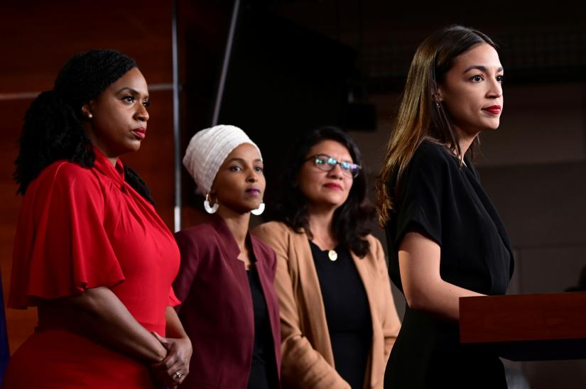 U.S. Reps Ayanna Pressley (D-MA), Ilhan Omar (D-MN), Rashida Tlaib (D-MI) and Alexandria Ocasio-Cortez (D-NY) hold a news conference after Democrats in the U.S. Congress moved to formally condemn President Donald Trump`s attacks on the four minority congresswomen on Capitol Hill in Washington, U.S., July 15, 2019. REUTERS