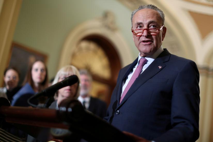 FILE PHOTO: U.S. Senate Minority Leader Chuck Schumer (D-NY) speaks to reporters after the weekly Democratic caucus luncheon at the U.S. Capitol in Washington, U.S. June 11, 2019. REUTERS