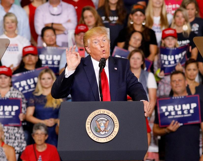US President Donald Trump speaks at a `Keep America Great` campaign rally in Greenville, North Carolina, US, Jul 17, 2019. REUTERS