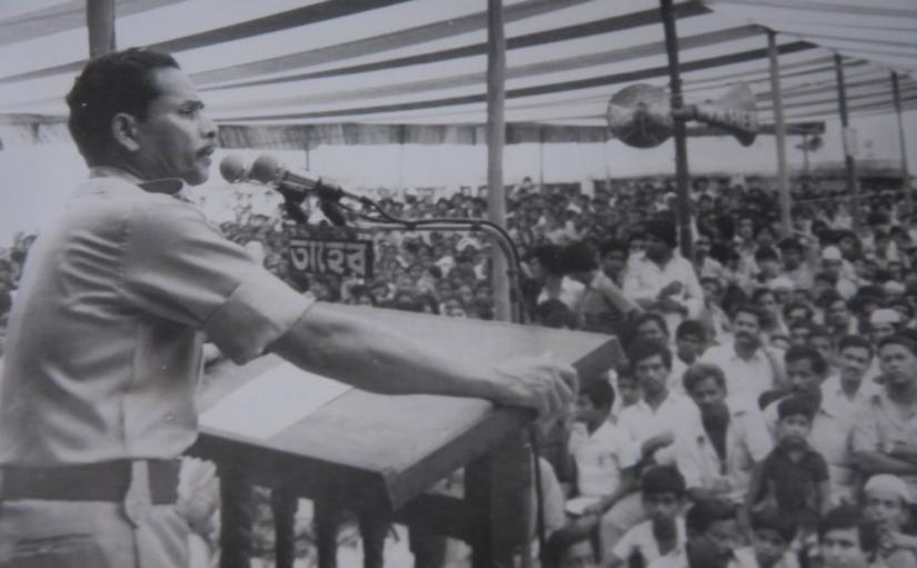 A undated photo shows former president Hussain Muhammad Ershad was addressing a programme.