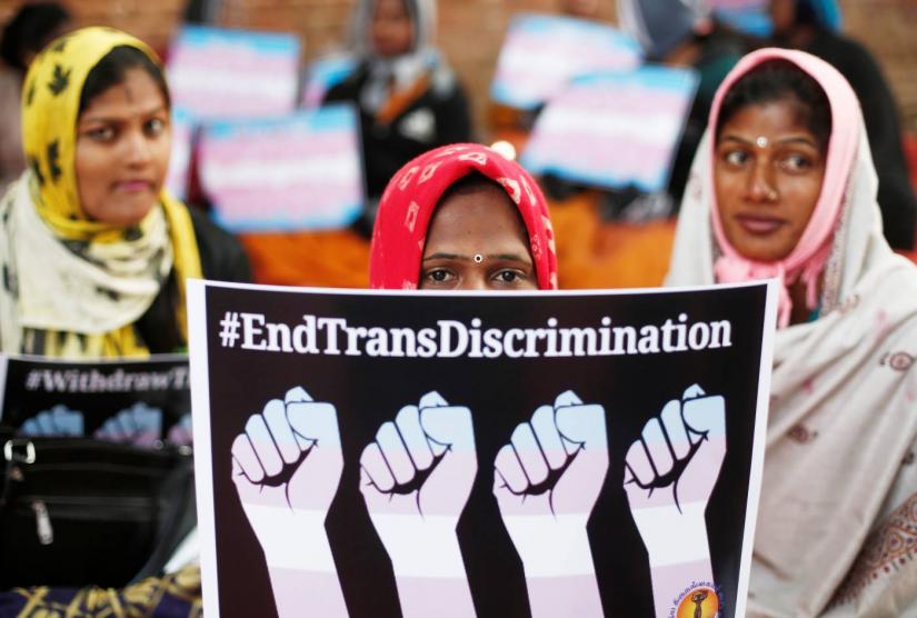 Members of the transgenders community hold placards during a protest against the passing of the Transgender Persons (Protection of Rights) Bill, 2018, in New Delhi, India, Dec 28, 2018. REUTERS/File Photo