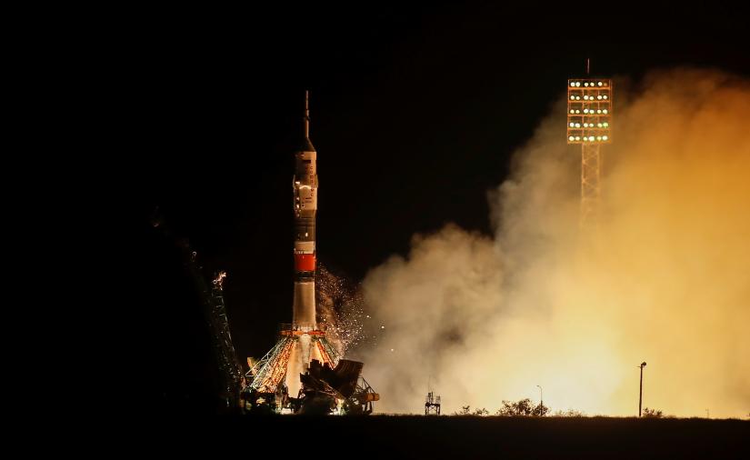 The Soyuz MS-13 spacecraft carrying the crew formed of Andrew Morgan of NASA, Alexander Skvortsov of the Russian space agency Roscosmos and Luca Parmitano of European Space Agency blasts off to the International Space Station (ISS) from the launchpad at the Baikonur Cosmodrome, Kazakhstan July 20, 2019. REUTERS