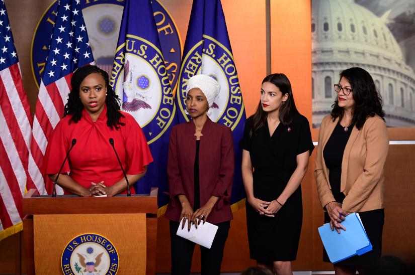 U.S. Reps Ayanna Pressley (D-MA), Ilhan Omar (D-MN), Alexandria Ocasio-Cortez (D-NY) and Rashida Tlaib (D-MI) hold a news conference after Democrats in the U.S. Congress moved to formally condemn President Donald Trump`s attacks on the four minority congresswomen on Capitol Hill in Washington, U.S., July 15, 2019. REUTERS
