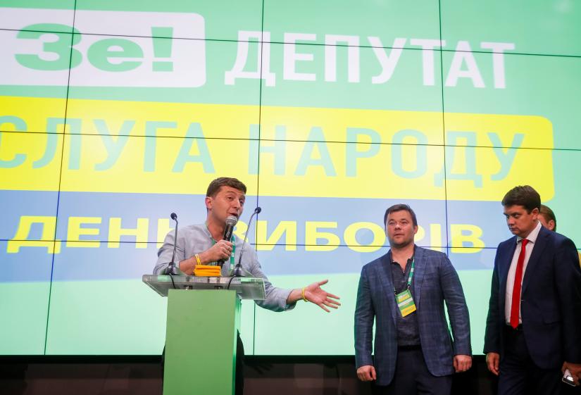 Ukraine`s President Volodymyr Zelenskiy speaks at his party`s headquarters after a parliamentary election in Kiev, Ukraine July 21, 2019. REUTERS