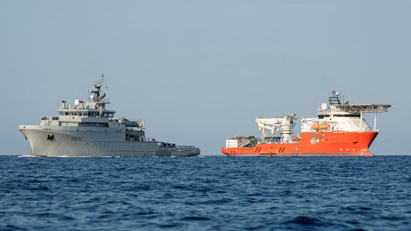 U.S. company `Ocean Infinity`, which specialises in underwater research, conduct further checks onboard the Norwegian ship `Seabed Constructor` during the second phase of the search for the wreckage of the Minerve submarine, in this image provided by the Marine Nationale on July 22, 2019. Onboard the Norwegian ship, representatives of the French `Marine Nationale` as well as representatives of the Hydrographic & Oceanographic Service of the Navy (SHOM) coordinate research operations, in connection with the Mediterranean Maritime Prefecture (CECMED). Handout via REUTERS