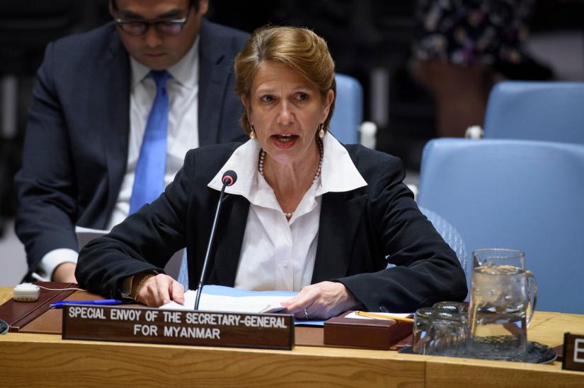Christine Schraner Burgener, Special Envoy for Myanmar, briefs the Security Council on the situation in Myanmar. UN PHOTO