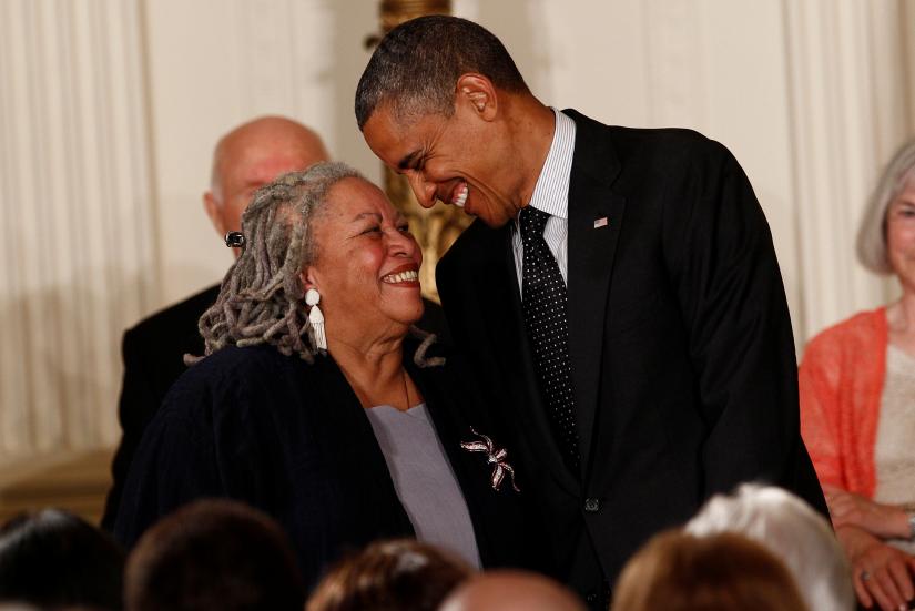 Novelist Toni Morrison smiles with U.S. President Barack Obama as he prepares to award her a 2012 Presidential Medal of Freedom during a ceremony in the East Room of the White House in Washington, May 29, 2012. REUTERS/FILE PHOTO