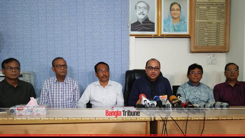 Bangladesh Tanners’ Association President Shaheen Ahmed talking at a media briefing on Aug 14, 2019.