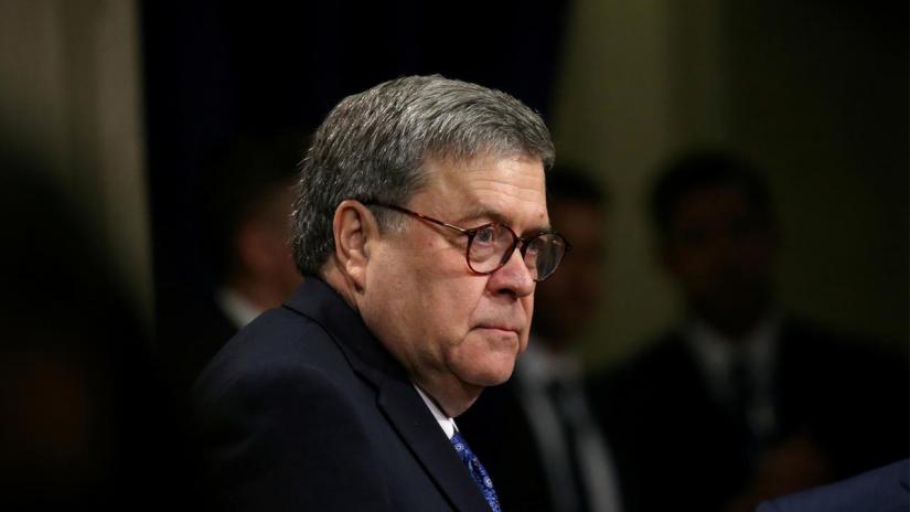 FILE PHOTO: US Attorney General William Barr is pictured after a farewell ceremony for Deputy Attorney General Rod Rosenstein at the US Department of Justice in Washington, US, May 9, 2019. REUTERS