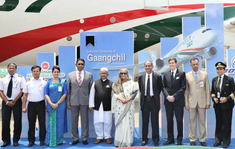 Prime Minister Sheikh Hasina inaugurates the third Boeing 787-8 Dreamliner `Gaanchil` at Hazrat Shahjalal International Airport on Thursday, August 22, 2019 Focus Bangla