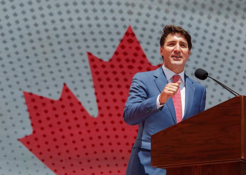 FILE PHOTO: Prime Minister Justin Trudeau speaks during Canada Day festivities on Parliament Hill in Ottawa, Ontario, Canada, July 1, 2019. REUTERS