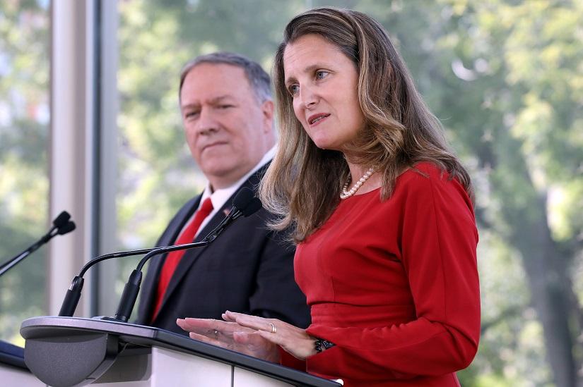 Canada`s Foreign Minister Chrystia Freeland speaks during a news conference with U.S. Secretary of State Mike Pompeo in Ottawa, Ontario, Canada, Aug 22, 2019. REUTERS