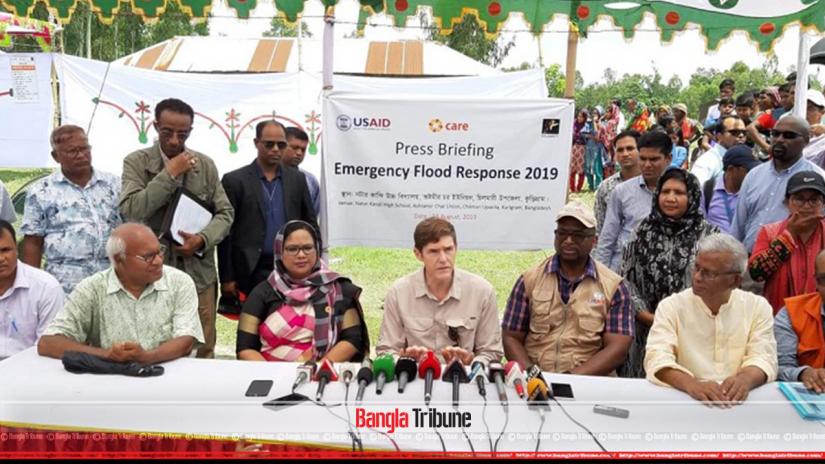US Ambassador Earl Robert Miller speaks to media during an emergency relief response programme in Kurigram on Saturday (Aug 24). 