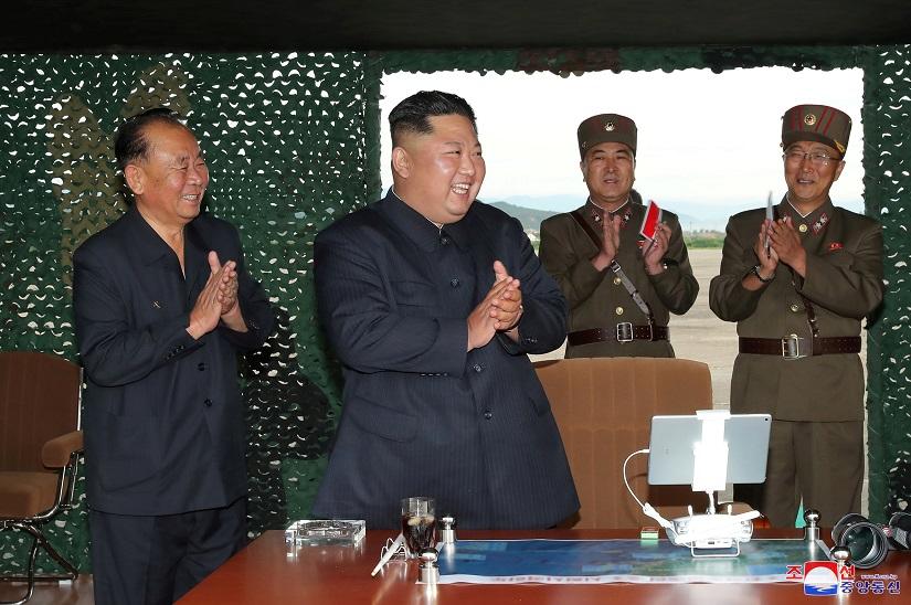 North Korean leader Kim Jong Un attends the test of a multiple rocket launcher in this undated photo released on August 25, 2019 by North Korea`s Korean Central News Agency (KCNA). KCNA via REUTERS