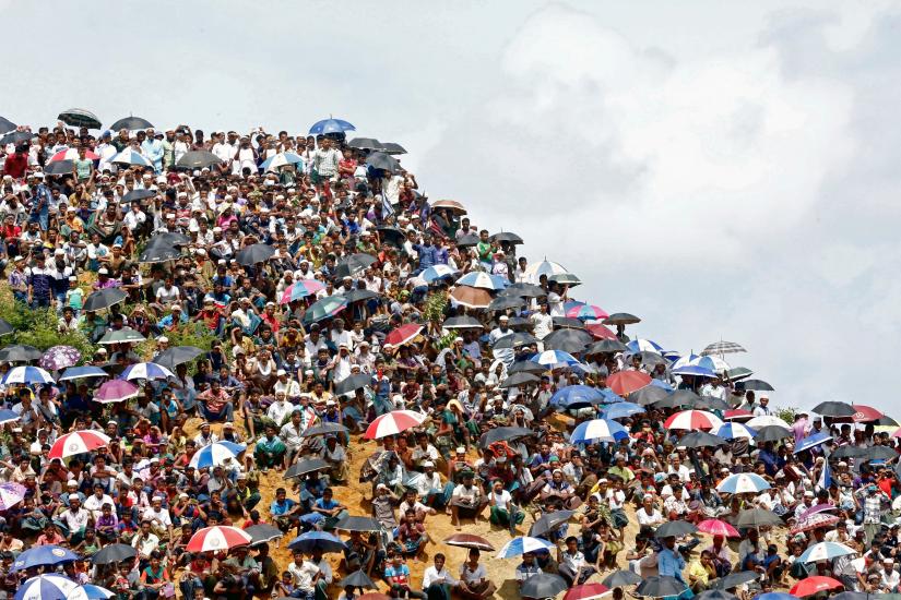Rohingya refugees gather to mark the second anniversary of the exodus at the Kutupalong camp in Cox’s Bazar, Bangladesh, August 25, 2019. REUTERS