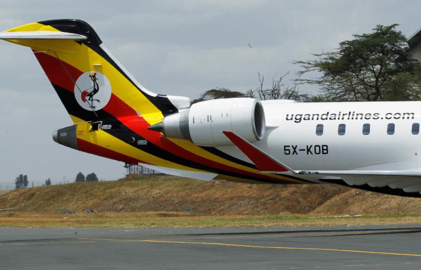 FILE PHOTO: A Uganda Airlines Bombardier CRJ-900 taxi is pictured during its relaunching flight to Jomo Kenyatta International Airport in Nairobi, Kenya August 27, 2019. REUTERS