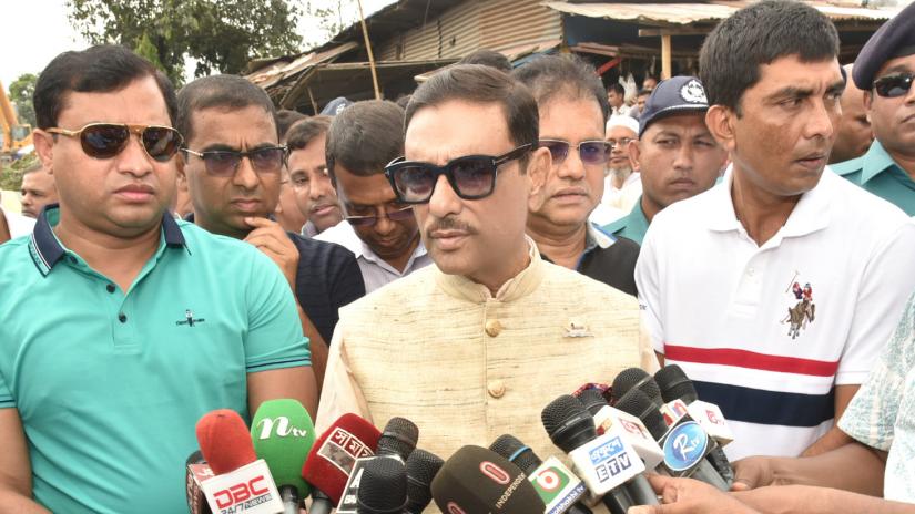 Awami League General Secretary Obaidul Quader speaks to the media after visiting the works of Bus Rapid Transit (BRT) Project on the Dhaka-Mymensingh Highway near Tongi Bazar in Gazipur on Tuesday (Sept 10). FACEBOOK/Obaidul Quader