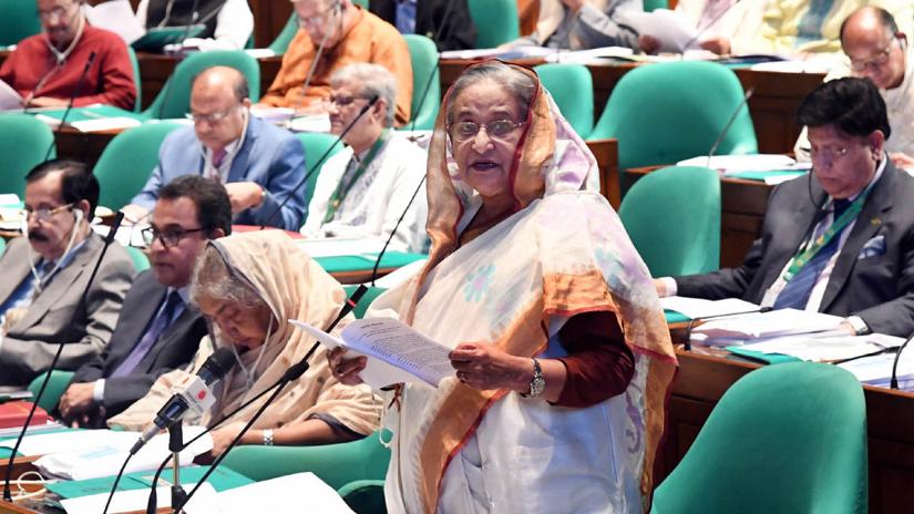 Prime Minister Sheikh Hasina speaking during a question/answer session at the Parliament on Wednesday (Sept 11). PHOTO: Focus Bangla