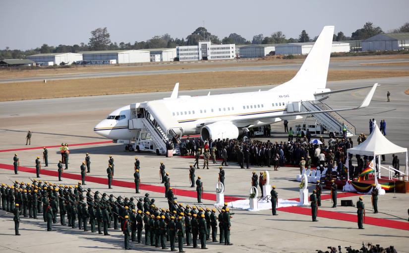 Friends and family members arrive with the body of former Zimbabwean President Robert Mugabe to the country after he died on Friday (September 6) in Singapore after a long illness, Harare, Zimbabwe, September 11, 2019. REUTERS
