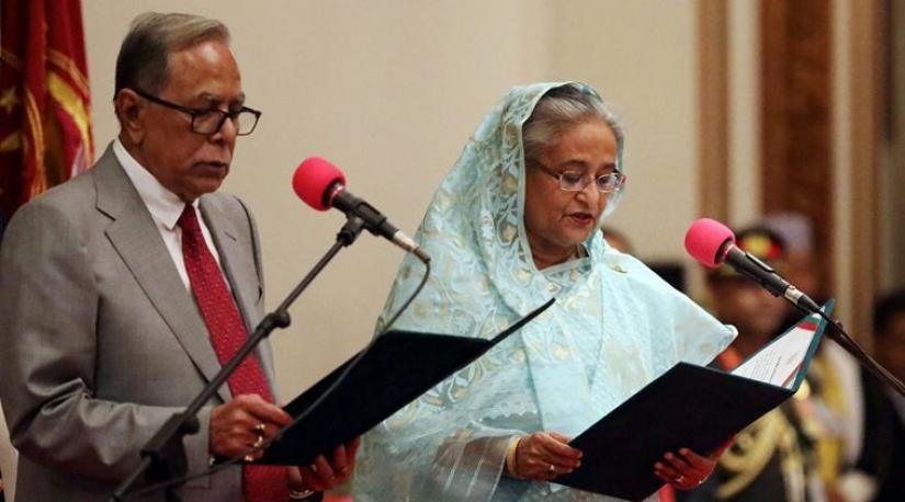 President Abdul Hamid  administers Sheikh Hasina’s oath-taking ceremony as the country’s Prime Minister in Dhaka, Bangladesh, January 7, 2019. REUTERS